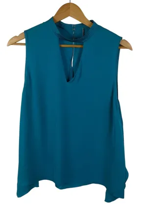 Elie Tahari Sleeveless Keyhole Cutout Wrap Blouse Sz M Teal Lightweight Evening‎ thumbnail 1