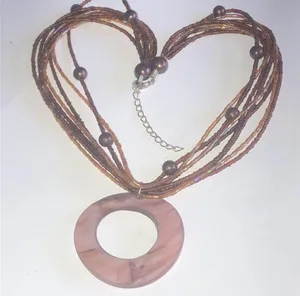 Boho Seed Beaded Huge Round Cutout Shell Pendant Necklace thumbnail 2