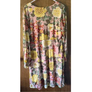 Allison Brittney Sz XL Pink Floral Sheer Long Sleeve Lined Midi Dress Feminine thumbnail 3