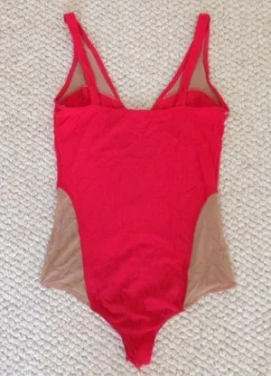 RED AND NUDE BODYSUIT TOP thumbnail 3