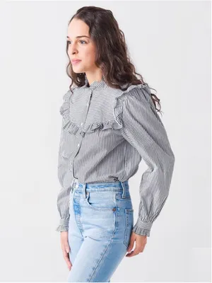 Rebecca Minkoff Women's Linda Stripe Ruffle Top Size M (19-20” PTP) NWT thumbnail 2