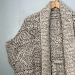 Lagenlook One Size Gray Chunky Cable Knit Wool Cardigan Cozy Minimalist Boho thumbnail 3