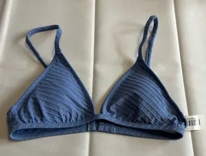NWT Aerie Blue Textured Ribbed Triangle Padded Bikini Top Size XS thumbnail 1
