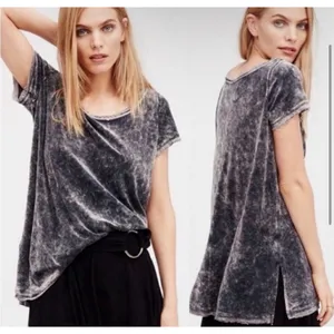Free People Doran Velvet Grey Short Sleeve Tunic Top‎ Oversized Size Small thumbnail 2