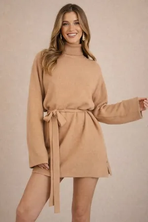 Kittenish Neutral Territory Oversized Ribbed Tan Mini Sweather Dress Size XS thumbnail 1