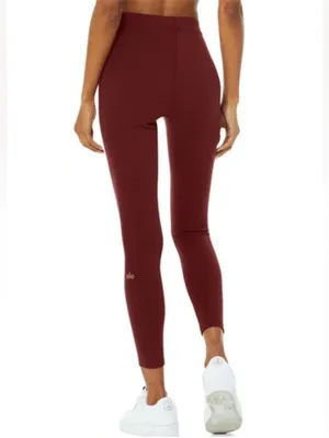 ALO Yoga Women’s Ribbed High Waist 7/8 Blissful Leggings in Cranberry Small thumbnail 2