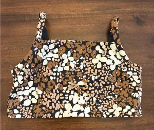 Aerie Offline Sports Bra Women’s Medium Square Neck Brown Floral Printed thumbnail 1