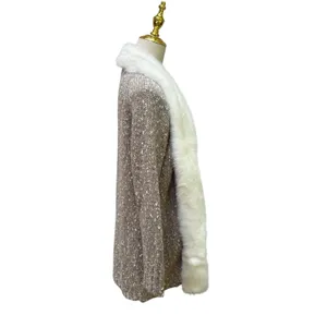 Donna Salyers Fabulous-Furs Cardigan S Tan Cream Faux Fur Trim Mob Wife Textures thumbnail 5