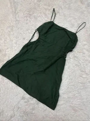 Aerie Dark Green Spaghetti Strap cut out Slip Dress thumbnail 1