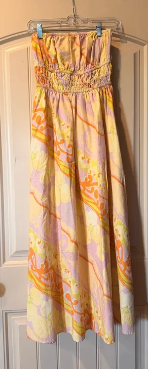 Nasty Gal Strapless Smocked Floral Maxi Dress Pastel Retro Print US 2 thumbnail 1