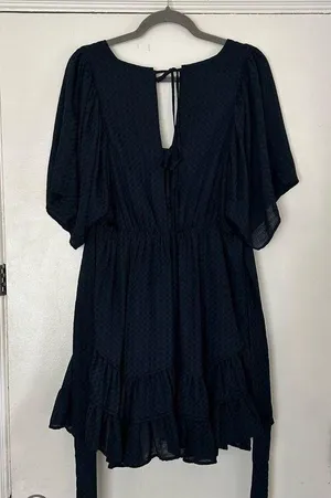 Storia Blue Tie Back Short Sleeve Flowy Cocktail Dress M thumbnail 7