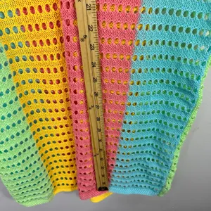 Rainbow Crochet Cover Up Medium Colorblock‎ Festival Dopamine Dressing Beach Y2K thumbnail 2