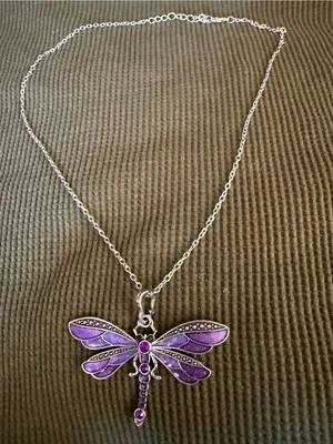 Silver-Tone Purple Dragonfly Pendant Necklace - Women Jewelry thumbnail 1