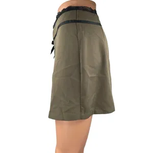 Cider Women's Tan Black Lace Bow Knot Mid Rise A Line Wrap Mini Skirt Size S thumbnail 2