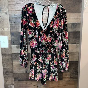 Show Me Your Mumu Floral Velvet Long Sleeved Romper thumbnail 2