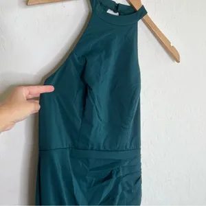 AZAZIE GALICIA Pine Mermaid Halter Pleated Stretch Chiffon Dress thumbnail 5