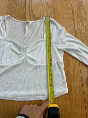 Ardene Pointelle Knit Long Sleeve Top Size XL White Ribbed Cinch Front Bow Y2K thumbnail 6