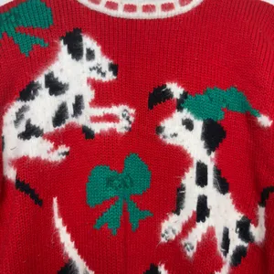 VTG 80s Karen Scott Women Angora Sweater S Red Dalmatian Dog Holiday Christmas thumbnail 3