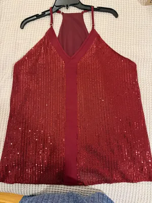 Women’s burgundy sequin top 2XL thumbnail 1