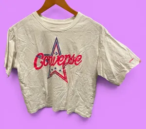 Cute Converse star logo pink purple crop graphic t-shirt thumbnail 1