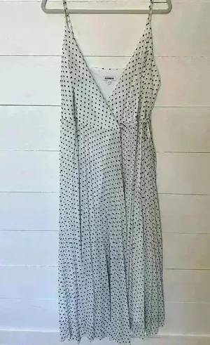 Express White With Black Swiss Polka Dot Wrap Front Maxi Dress Size L thumbnail 2