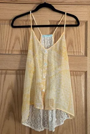Sheer Yellow Tank with Lace Back thumbnail 1