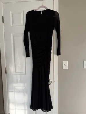 Black Bodycon Ruffle Sheer Sleeve Long Maxi Dress Event Date Night thumbnail 2