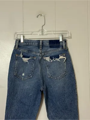 Abercrombie & Fitch High Rise Mom Jeans Size 24 / 00S Distressed Raw Hem Cropped thumbnail 12