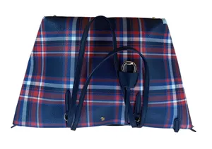 Lauren Ralph Lauren Tote Bag Women OS Blue Red Plaid Faux Leather Quiet Luxury thumbnail 1
