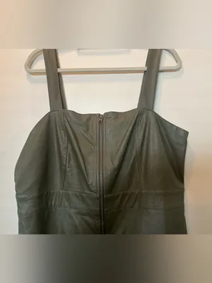 NWT Wild Fable faux leather zip-front mini pinafore dress in olive green thumbnail 4
