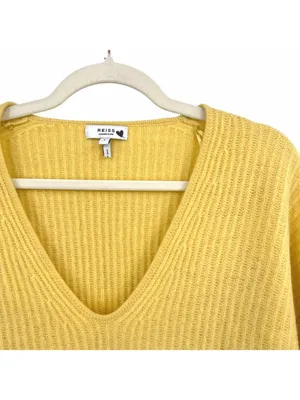 Reiss Yellow Wool Cashmere Blend Ribbed V-Neck Sweater Size Small Quiet Luxury thumbnail 4