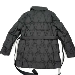 Black Down Puffer Jacket Shawl Collar Wrap Belt Winter Outerwear Coat Parka Size M thumbnail 10