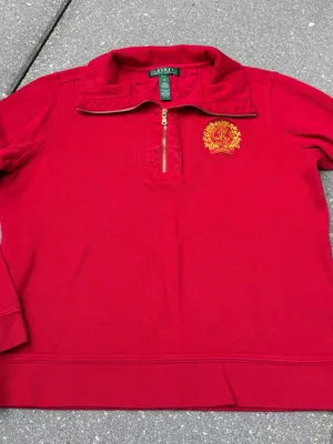 Lauren Ralph Lauren Red Gold Crest Quarter Zip Cotton Pullover M thumbnail 1