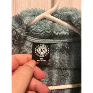 PacSun Plaid Sherpa Shacket Teal Blue Black Button Up Faux Fur Jacket M/L thumbnail 3