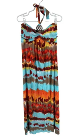 Boston Proper Multicolor Tie-Dye halter Maxi Dress M Y2K beach vacation resort thumbnail 1