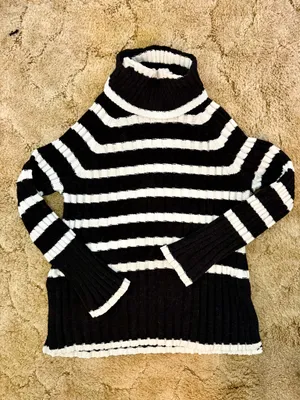 Altar'd State Black Ivory Striped Turtleneck Sweater Size Small thumbnail 2