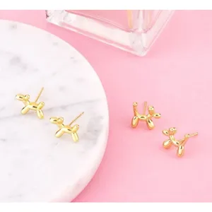 NEW Dainty Unisex Gold‎ Plated Sterling Balloon Dog Earrings, 0.7 x 0.7cm thumbnail 3