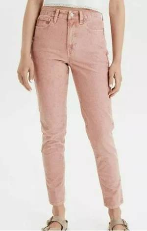 American Eagle Women's Super Stretch Corduroy Curvy Mom Straight Pant Pink Color thumbnail 1