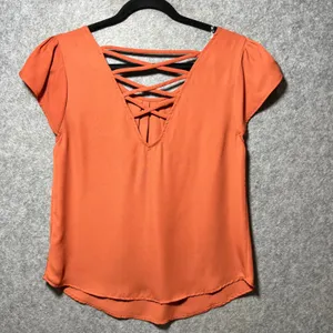 Paper Moon Womens Burnt Orange Lattice Back Tulip‎ Sleeve Blouse Size M thumbnail 6