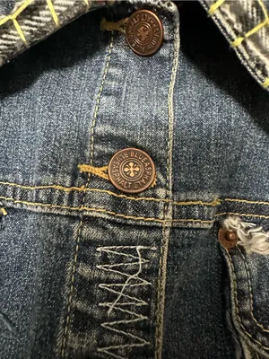 Blue Asphalt Vintage Denim Jacket Large Embroidered Flower Plaid Trim Y2K Cut thumbnail 9