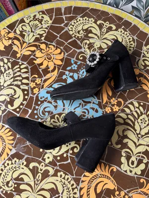 Forever 21 Black Mary Jane Heels with Crystal Circle Buckle thumbnail 4