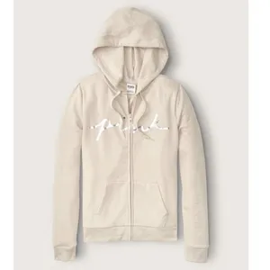 Victoria's Secret PINK Women's Sz XL Classic Full Zip Hoodie Vanilla Bean Silver thumbnail 3