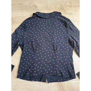 EUC Maeve Anthropologie Printed Ruched Buttondown polkadots collared blouse XL thumbnail 10