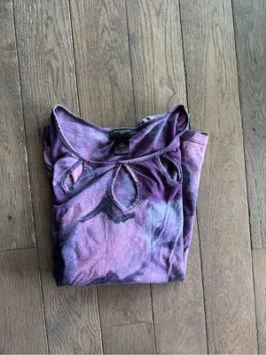 Ann Taylor Purple Tie-Dye Keyhole 3/4 Sleeve Top thumbnail 7