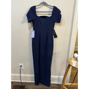 js collections dress Delilah Scallop Neck Gown Blue Maxi Size 2 Wedding‎ thumbnail 3