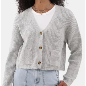 No Boundaries Womens Cardigan Sz M Light Grey Sweater Button Front Rib Knit Y2K thumbnail 6