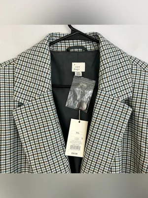 NWT A New Day Plaid White Blue Brown Oversized Preppy Blazer Jacket Size XXL thumbnail 7