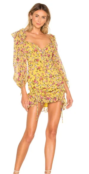 Boutique Beaumont Yellow Long Sleeve Lace Up Dress thumbnail 1