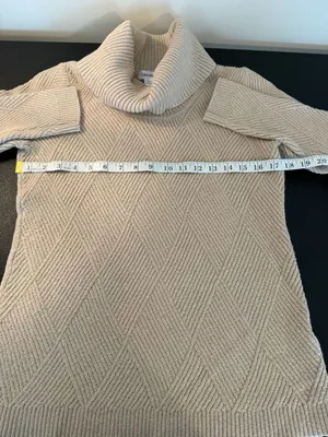Calvin Klein Beige Herringbone Cowl Neck Knit Sweater S thumbnail 3