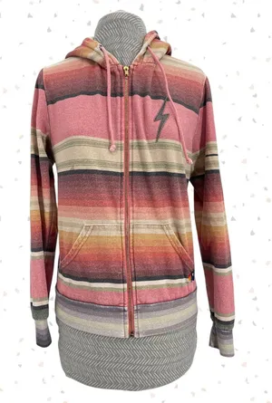 Aviator Nation Serape Striped Full Zip Up Hoodie Pink Sunset Sweatshirt Size S thumbnail 1